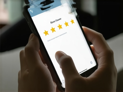 Customer leaving a positive review on mobile device